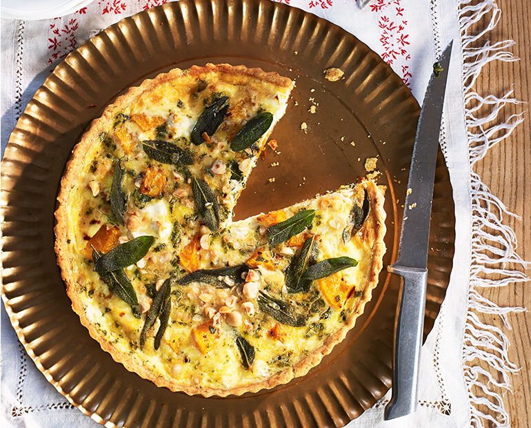 Butternut, Sage, and Hazelnut Quiche - Holmquist Hazelnuts